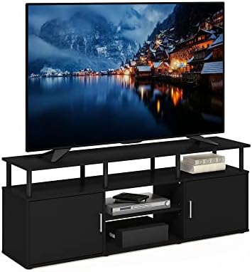 Furinno Jensen Entertainment Center Stand for TV up to 70 Inch, Plastic Pole, Americano/Black - Image 5