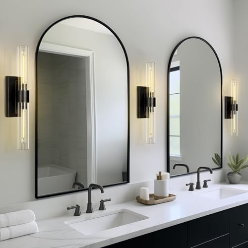 Bronze Vanity Light Hardwired, 2-Light Bathroom Wall Sconce Over Mirror, Black Vanity Lights for Bathroom, Dimmable Wall Sconces with Glass Tube, Indoor Linear Wall Sconce Vertical & Horizontal, 1 PC - Image 4