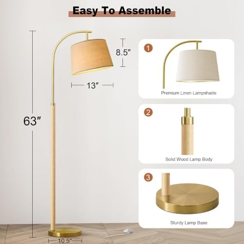 Real Wood Floor Lamps for Living Room Bedroom, 62" Mid Century Modern Lamp - Image 6