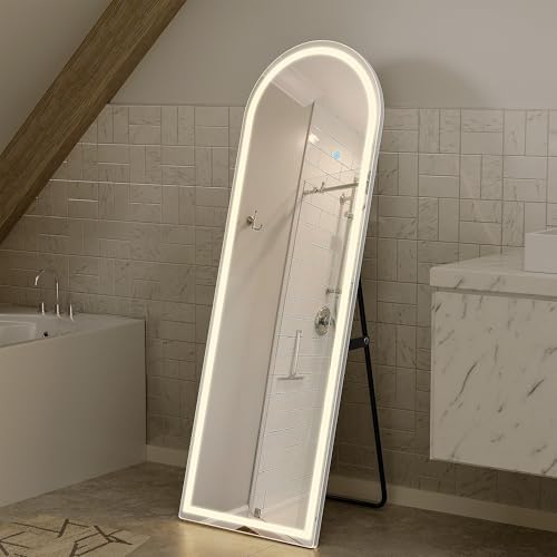 Arched Full Length Mirror with LED Lights, 60"x16" LED Floor Mirror with Stand, Body Floor Mirrors with Dimming & 3 Color Lighting, Wall Mounted LED Mirrors for Bedroom, Dressing Room, Cloakroom - Image 2