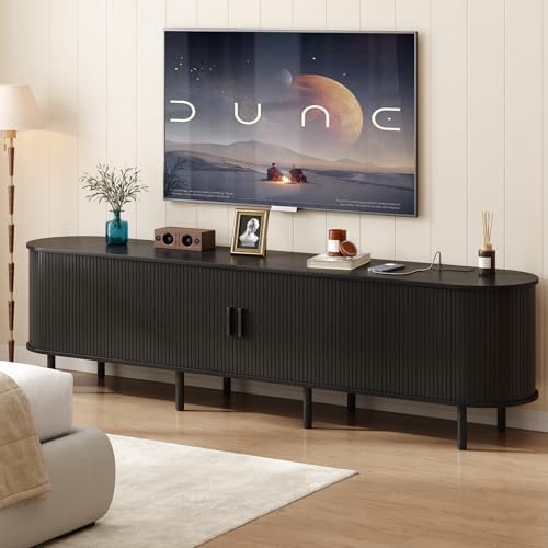 ONBRILL 86.6" TV Stand with Power Outlet & Storage for TVs up to 90", Black - Image 5