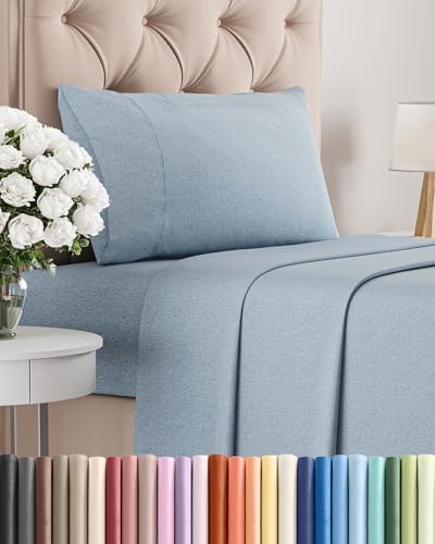 Twin Size 3 Piece Sheet Set - Breathable & Cooling Sheets - Heathered Blue by CGKUnlimited