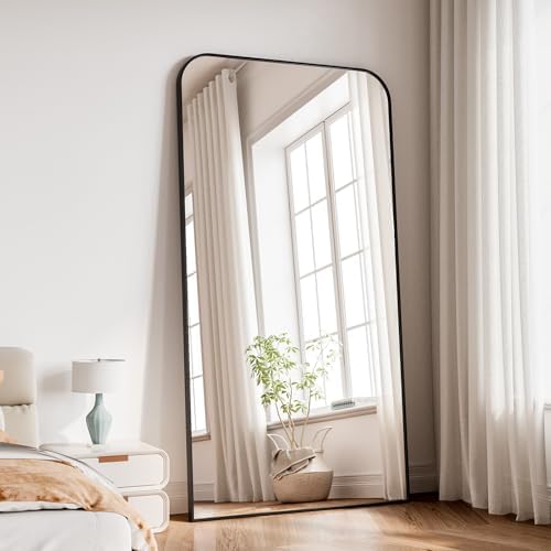 Koonmi Full Length Mirror, 78"x35" Mirror Full Length with Stand, Black Domed Top Square-Edged Floor Mirror with Aluminum Alloy Frame for Bedroom Living Room - Image 6