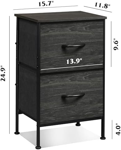 WLIVE Black Night Stand Set of 2, Small Dresser with 2 Drawers & Wooden Top, Nightstand with Fabric Bins, Bedside Table End Table for Bedroom, Closet, Entryway, College Dorm, Charcoal Black - Image 4