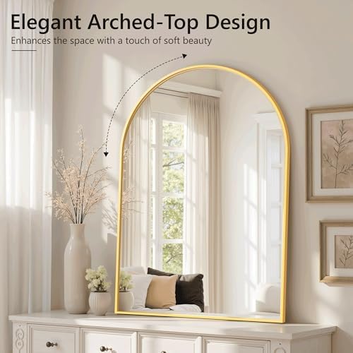 Arched Bathroom Mirror for Wall, 38" x 26" Metal Frame Vanity Mirror, Gold - Image 5