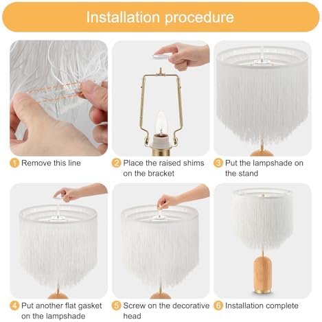 5-Tier Cake Drum Tassel Lamp shade Replacement for Table Lamps, Floor Lamps and Pendant Lights - Handcrafted Polyester Tassel, Includes E26 to Harp Converter (White) - Image 2