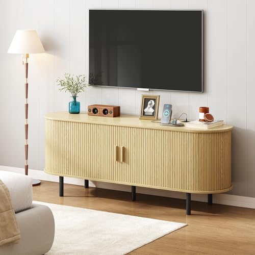 ONBRILL 55" TV Stand with Power Outlet & Storage for TVs up to 60", Oak - Image 4