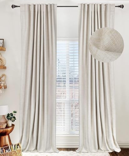 Linen Total Blackout Curtains 72 Inches Long for Bedroom 2 Panels, Cream by 100BlackoutShield