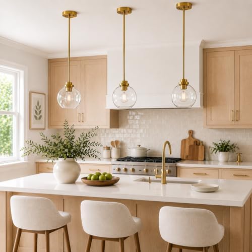 Gold Globe Pendant Light, 3-Pack Modern Clear Glass Hanging Fixture by OUVR