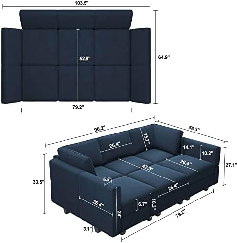 Belffin Modular Velvet Sectional Sofa with Chaise Lounge Sectional Sleeper Sofa with Storage Chaise Bed Couch for Living Room Blue - Image 2