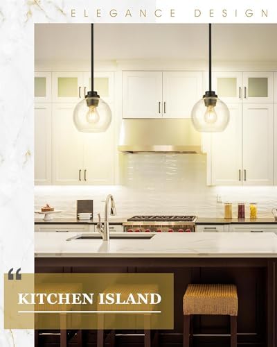 Pendant Lights Kitchen Island, 7" Modern Black Hanging Lights Fixtures with Clear Glass Globe Shade, Kitchen Island Lighting for Bathroom, AD-22280-1P-BK-C - Image 2