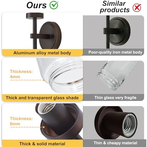 SANTOSTOCK Oil Rubbed Bronze Wall Sconces Set of Two, Bathroom Wall Sconces Vanity Lights with Clear Glass Shade, Modern Farmhouse Wall Mount Lights for Mirror Bedroom Living Room Stairwell Hallway - Image 4