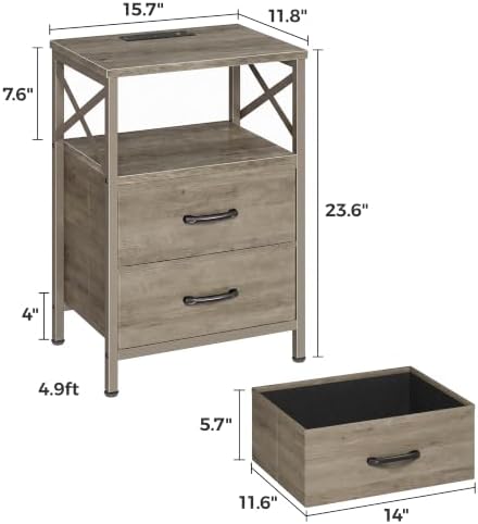 Huuger Nightstand Set of 2 with Charging Station, USB-C Port, End Tables - Image 3