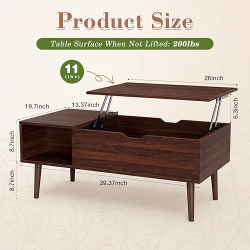 OLIXIS Coffee Table with Storage for Home Living Room Office, Dark Brown - Image 2
