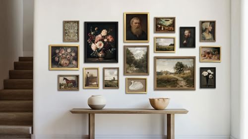 16 PCS Framed Vintage Wall Art Decor, Moody Victorian Gothic Dark Academia Farmhouse Gallery Wall Frame Set Prints for Bedroom Bathroom, Landscape Posters for Living Room, Home Artwork Collage Kit - Image 7