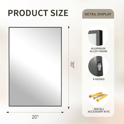 FICTOR Bathroom Vanity Mirror for Over Sink, 20" x 30", Black - Image 2