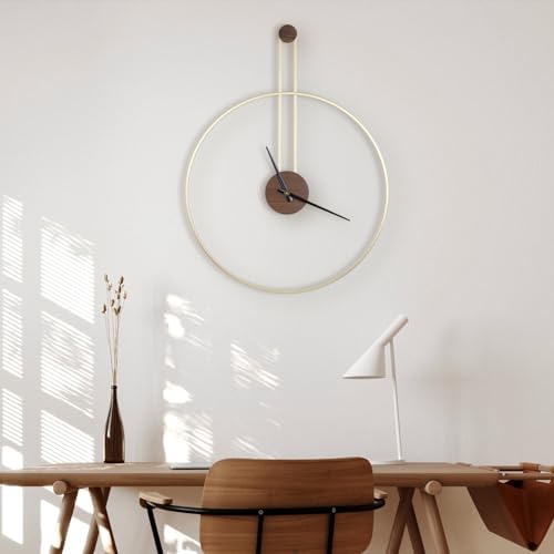 DRELIFAM Modern Wall Clock, Large 21.7''×28.7'', Walnut Dial, Silent Non-Ticking Metal Clock for Home Decor, Gold - Image 4