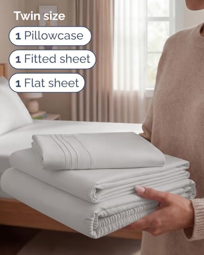 Twin Size 3 Piece Sheet Set - Breathable & Cooling Sheets - French Grey - Image 3