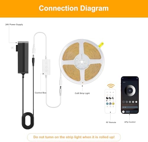 Pandery COB LED Strip Lights Warm White,24V Dimmable led Light Strip KIT with Remote and app Control,3000K 25FT/7.5m 8mm Wide Ra>90 Cuttable Flexible Strip Lights for Bedroom,Wardrobe,Cabinet - Image 2
