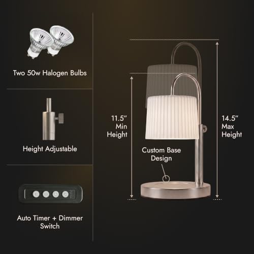 Dimmable Glass Candle Warmer Lamp with Timer - Adjustable Height Candle Lamp Warmer with Timer (8H/4H/2H) - Wax Melter - Ideal Gift, fits Various Size Scented Candles - 02 Bulb - (Brushed Nickel) - Image 3