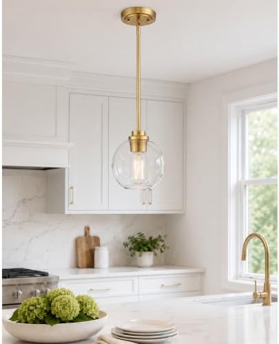 Pendant Lights Kitchen Island, Modern Gold Pendant Light with Clear Glass Globe Shade, Farmhouse Hanging Light Fixtures for Dining Room Entryway, AD-22280-1P-GD-C by Audickic
