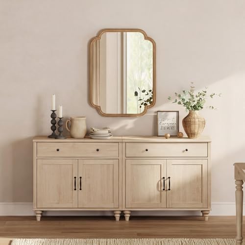 WAMPAT Farmhouse Buffet Cabinet with 4 Doors and 2 Drawers, Beige, 68 inch - Image 4