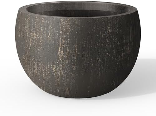 Kante Large Round Bowl Vintage BRN Concrete Planter 19.9" Dia, Outdoor by Unknown