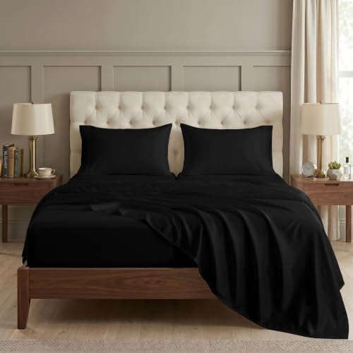 LANE LINEN Split Top King Sheets 100% Egyptian Cotton Sateen - Black by LaneLinen