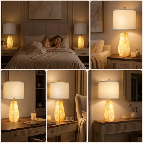 Scenekoy Alabaster Table Lamps Set of 2, Modern Desk lamp with Night Light - Image 6
