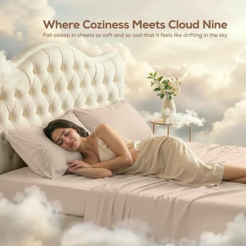 King Sheets Set, 4 Pieces 16" Deep Pocket Hotel Luxury Bed Sheets, Beige - Image 4