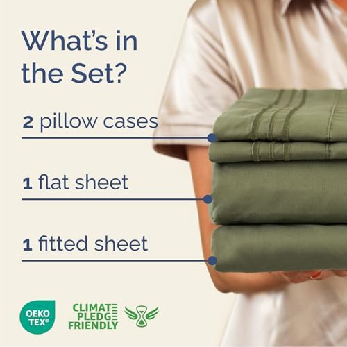 Cal King Size 4 Piece Sheet Set - Breathable & Cooling Sheets - Sage Green - Image 2