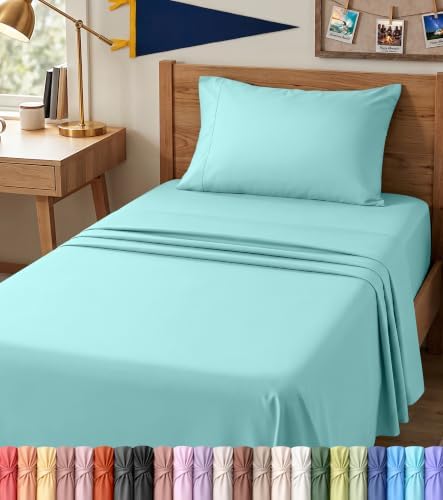 Twin XL Sheets Set, 3 Pieces 16" Deep Pocket Hotel Luxury Sheets, Spa Blue by UTOPIABEDDING