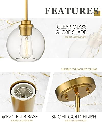 Pendant Lights Kitchen Island, Modern Gold Pendant Light with Clear Glass Globe Shade, Farmhouse Hanging Light Fixtures for Dining Room Entryway, AD-22280-1P-GD-C - Image 6