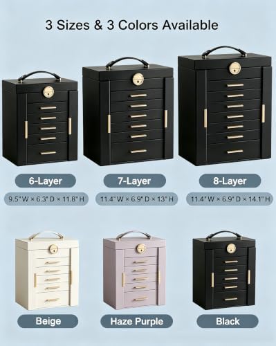 Lolalet Large Jewelry Box, 6-Layer Jewelry Organizer with 5 Drawers -Black - Image 4
