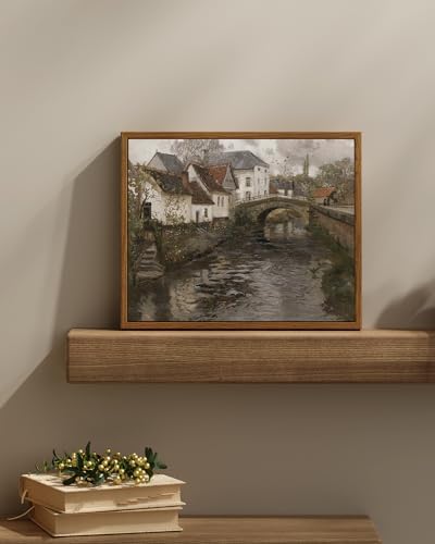 InSimSea Framed Canvas Wall Art Vintage Decor, Landscape Wall Art Prints, Riverside Small Town Canvas Prints, Rustic Farmhouse Wall Decor for Bedroom Living Room, Retro Room Decor, 11"x14" - Image 2