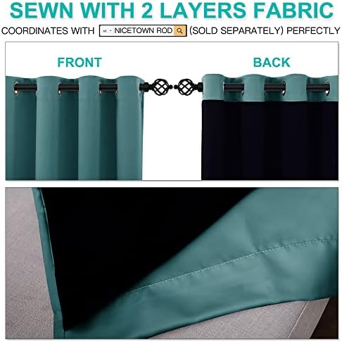 NICETOWN 100% Blackout Curtains 108 inches Long, Noise Reduction Window Treatment Curtains, Thermal Insulated Energy Smart Drapes Draperies for Apartment Decor, Sea Teal, Set of 2, 52 inches Wide - Image 4