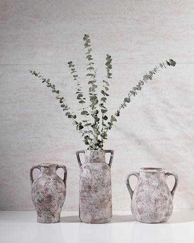 Ceramic Vase Set of 3 with Handles, Aged Terracotta Finish - Image 3