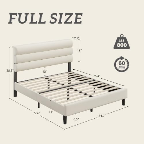 Fluest Full Bed Frame, Platform Bed Frame with Velvet Upholstered Headboard, No Box Spring Needed, Sturdy Metal Support, Noise Free, Easy Assembly, Modern Bedroom Furniture, Beige - Image 2