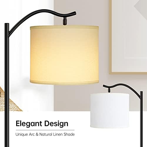 BoostArea Modern LED Arched Floor Lamp with Natural Linen Shade, 3 Brightness Levels, E26 Socket, Footswitch, 63-inch Tall, White - Image 4