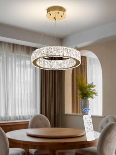 Modern LED Ring Pendant Light Dimmable Crystal Chandelier 15.7" Gold Crystal Chandelier for Dining Room Living Room - Image 4