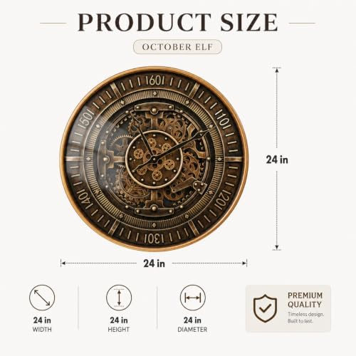 24 Inch Large Real Moving Gears Antique Brass Gold Metal Wall Clock - Image 3