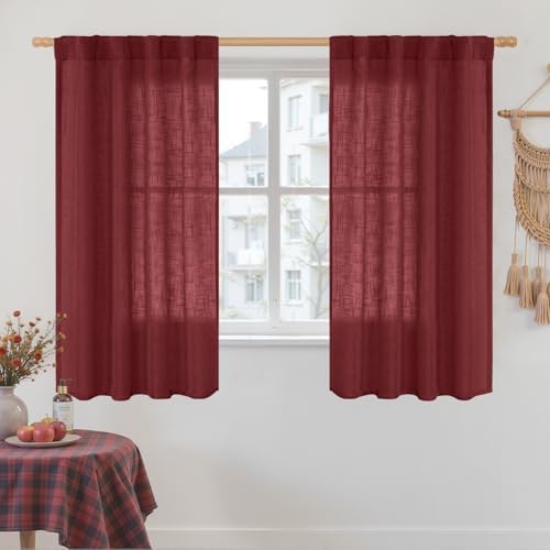 LAMIT Burgundy Red Linen Curtains 45 Inch Length for Bedroom 2 Panels by LAMIT
