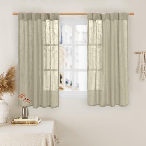 LAMIT Oatmeal Linen Curtains 45 Inch Length for Bedroom 2 Panels by LAMIT