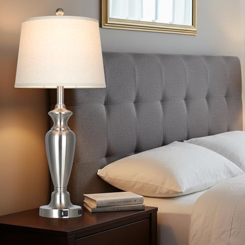 Cinyirong 30" Tall Silver Table Lamp for Living Room, 3-Way Dimmable Touch Control Bedside Lamp for Bedroom Nightstand with USB A+C Ports & AC Outlet (1 Pack) - Image 6