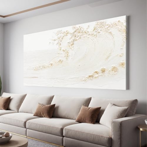 Canvas Wall Art Decor White Wall Art Silent Waves With Gold Canvas Art Wall Decor Wall Art Painting Decorations Artwork Wall Art Prints For Room Living Room Bedroom Office Decor 20x40 Inch by TQJYILUFAART