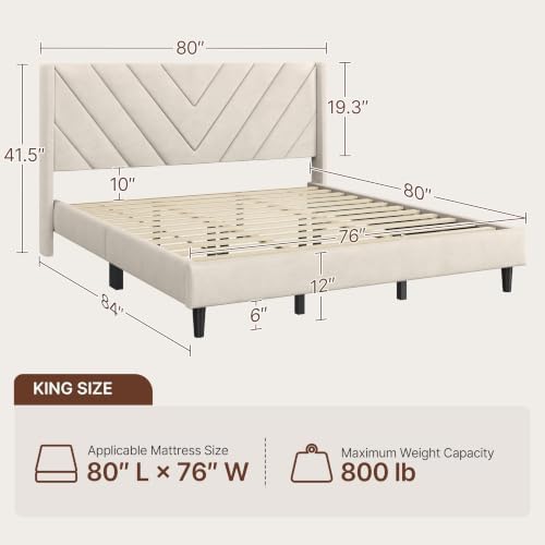 Yaheetech King Bed Frame with Chevron Channel-Tufted Headboard, Beige - Image 2