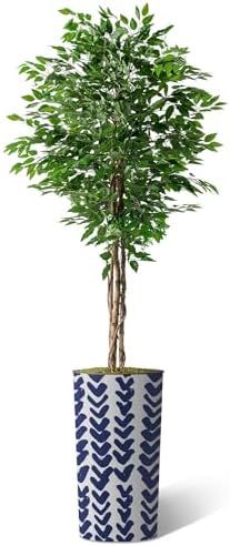 Artificial Tree in Modern Pattern Planter, Fake Ficus Silk Tree for Indoor and Outdoor Home Decoration - 75" Overall Tall (Plant Pot Plus Tree) by SIGNWIN