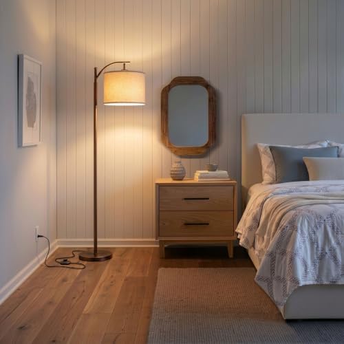 Brightech Montage LED Floor Lamp – Modern Floor Lamp for Living Rooms & Office with Arc Hanging Shade – Standing Lamp for Bedroom Reading, Mid-Century Pole Light for Farmhouse Style - Bronze - Image 6