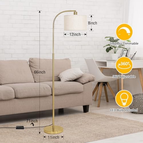 LED Floor Lamp Fully Dimmable Modern Standing Lamp Arc Floor Lamp with Adjustable Drum Shade, Tall Pole Reading Lamp Light for Living Room Bedroom Study Room, Bulb Included - Image 2