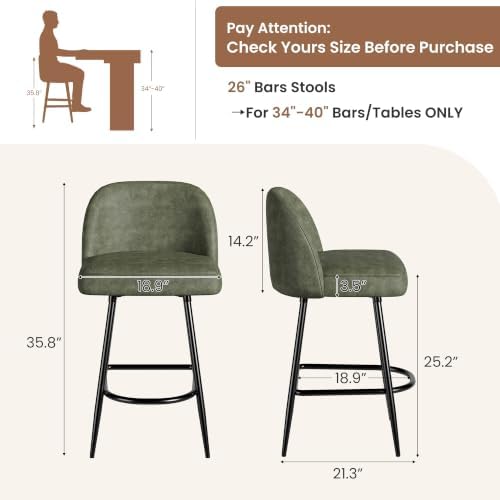 Garvee 26'' Bar Stools Set of 4, Counter Stools with Back & Thick Cushion - Image 2